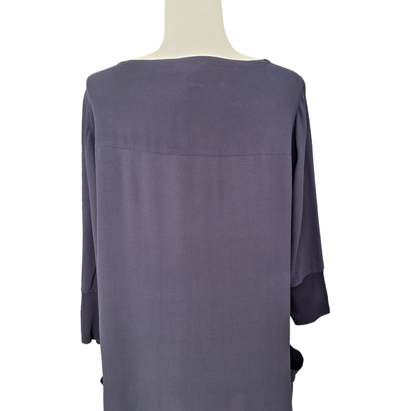 Eileen Fisher Blue 100% Silk Tunic Georgette Dress With Pockets 3/4 Slee… - Picture 4 of 9